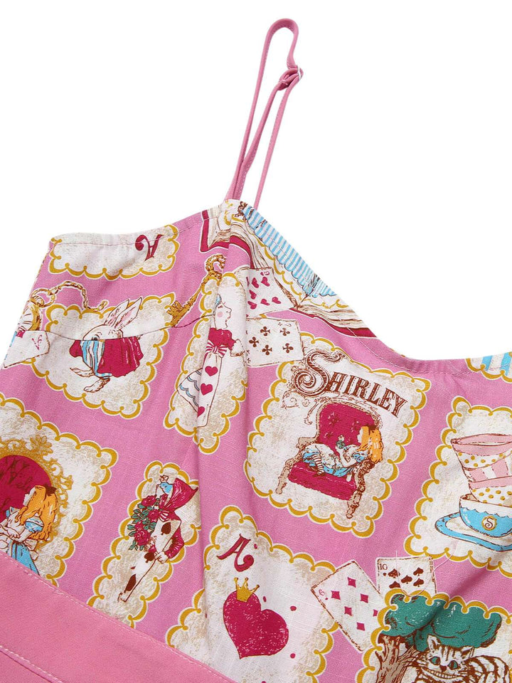 Pink 1950s Cartoon Pattern Spaghetti Strap Romper, vintage romper, retro jumpsuit - perfect for women who love vintage and retro fashion