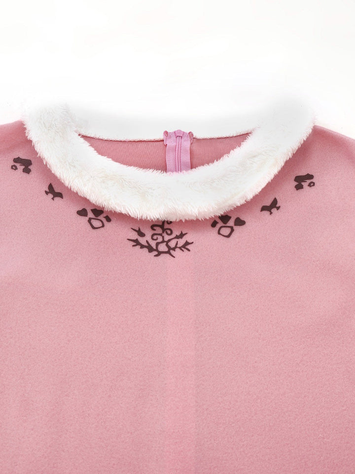 Pink 1950s Christmas Elf Plush-Edged Dress Set - vintage dress, retro fashion, rockabilly