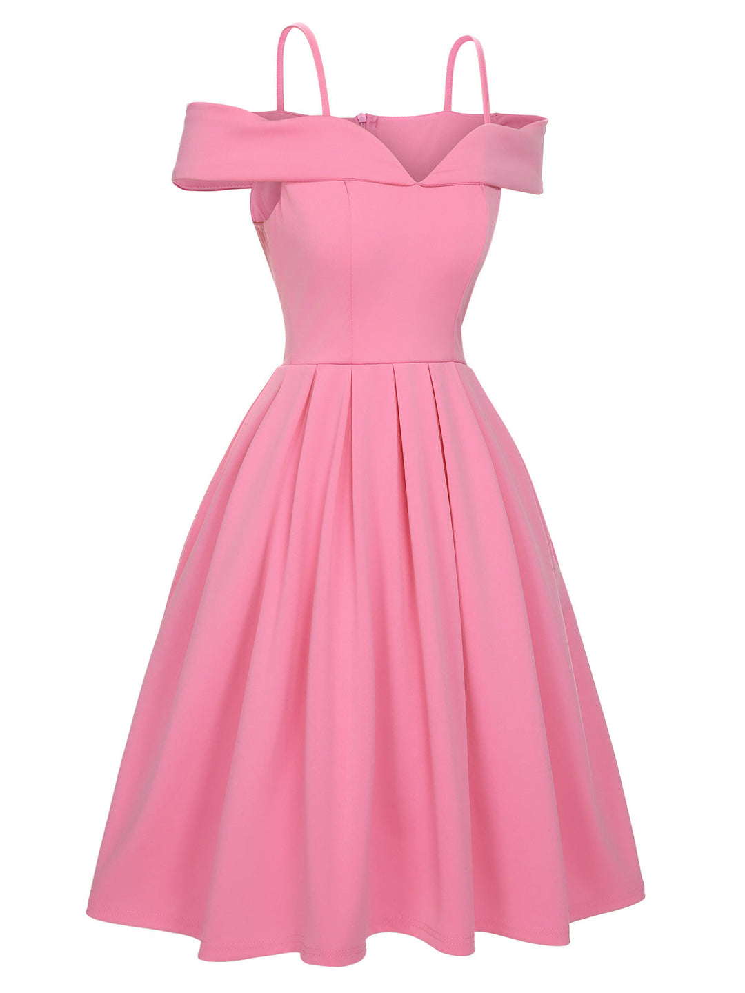 Pink 1950s Cold Shoulder Solid Dress: where 1950s romance meets her modern spirit
