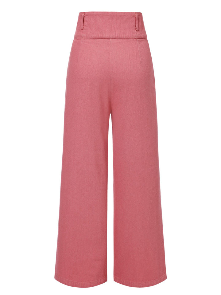 Pink 1950s Cotton Rose Button Pants - vintage fashion, retro style