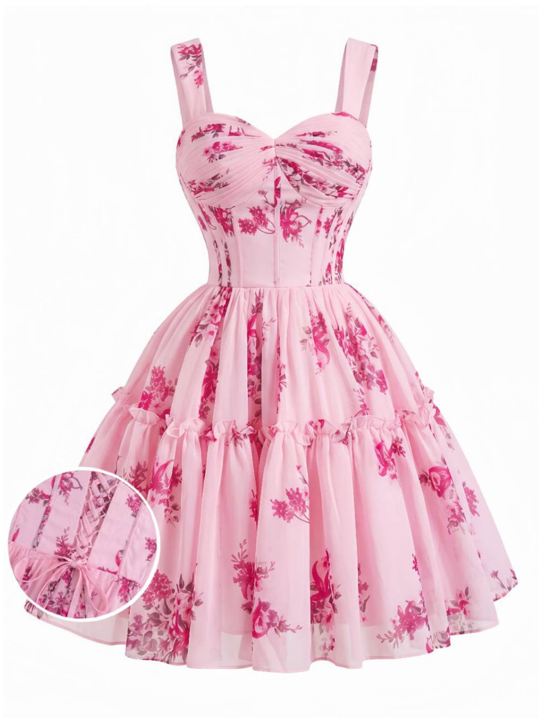 Pink Floral Vintage Classic Dress