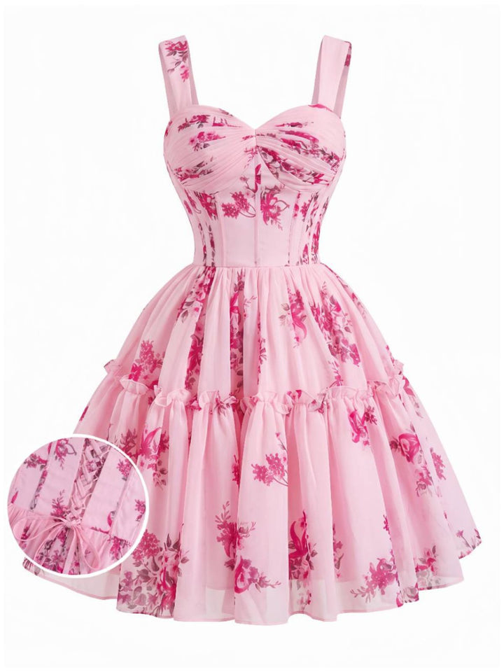 Pink Floral Vintage Classic Dress
