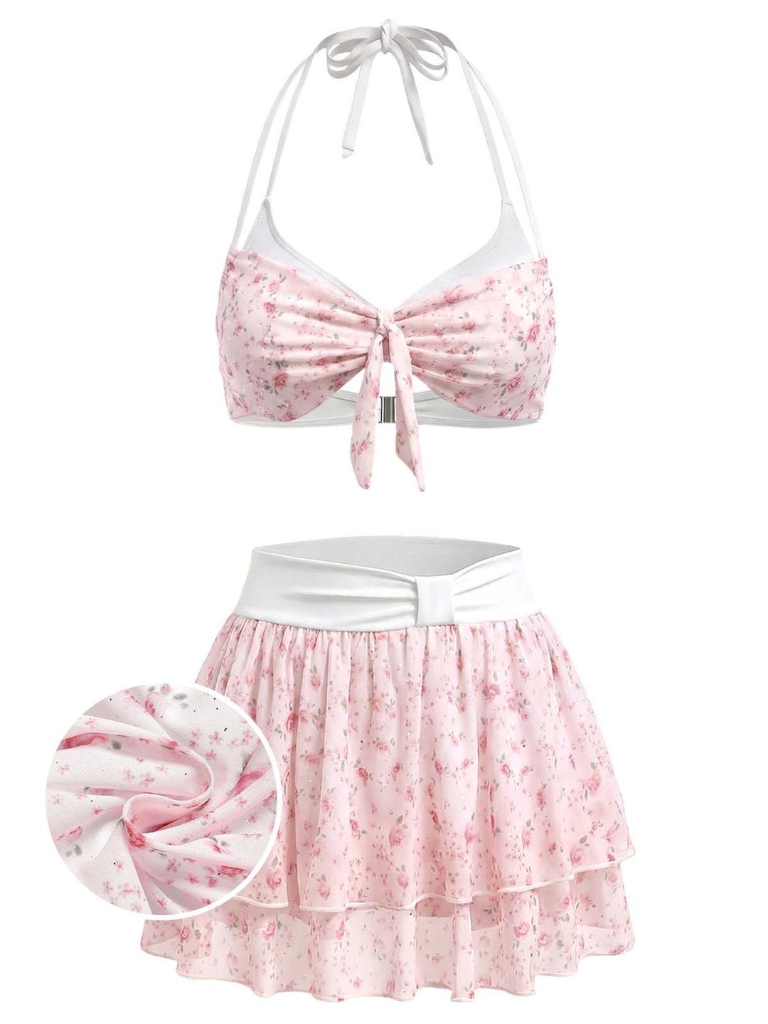 [Pre-Sale] Pink Halter Ruffle Chiffon Swimsuit