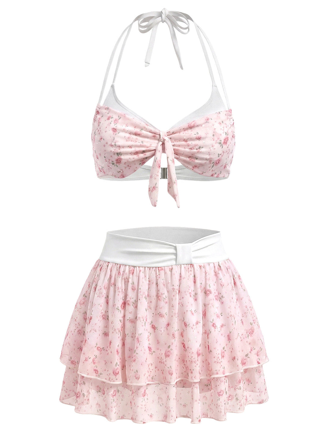 [Pre-Sale] Pink Halter Ruffle Chiffon Swimsuit