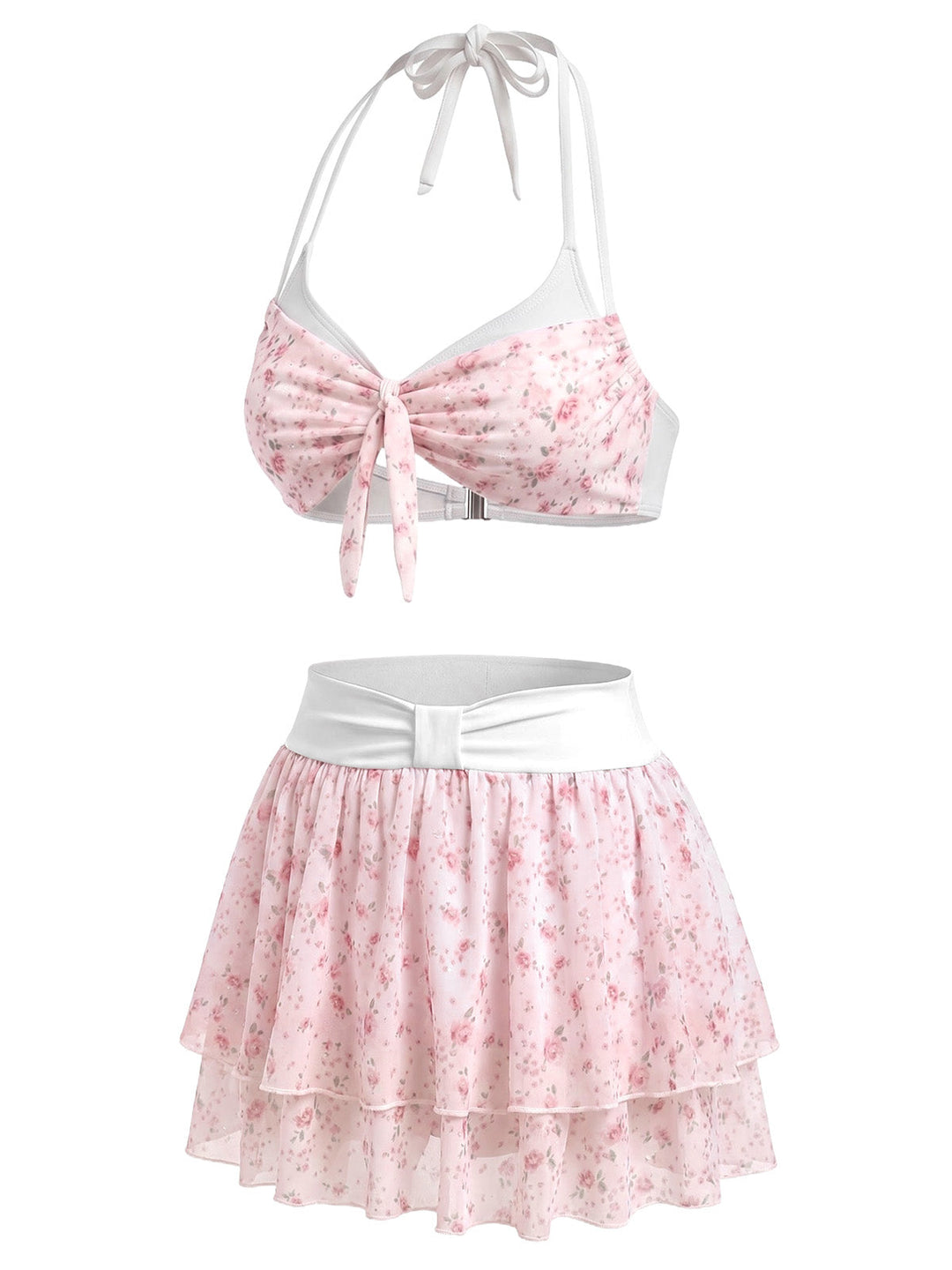 [Pre-Sale] Pink Halter Ruffle Chiffon Swimsuit