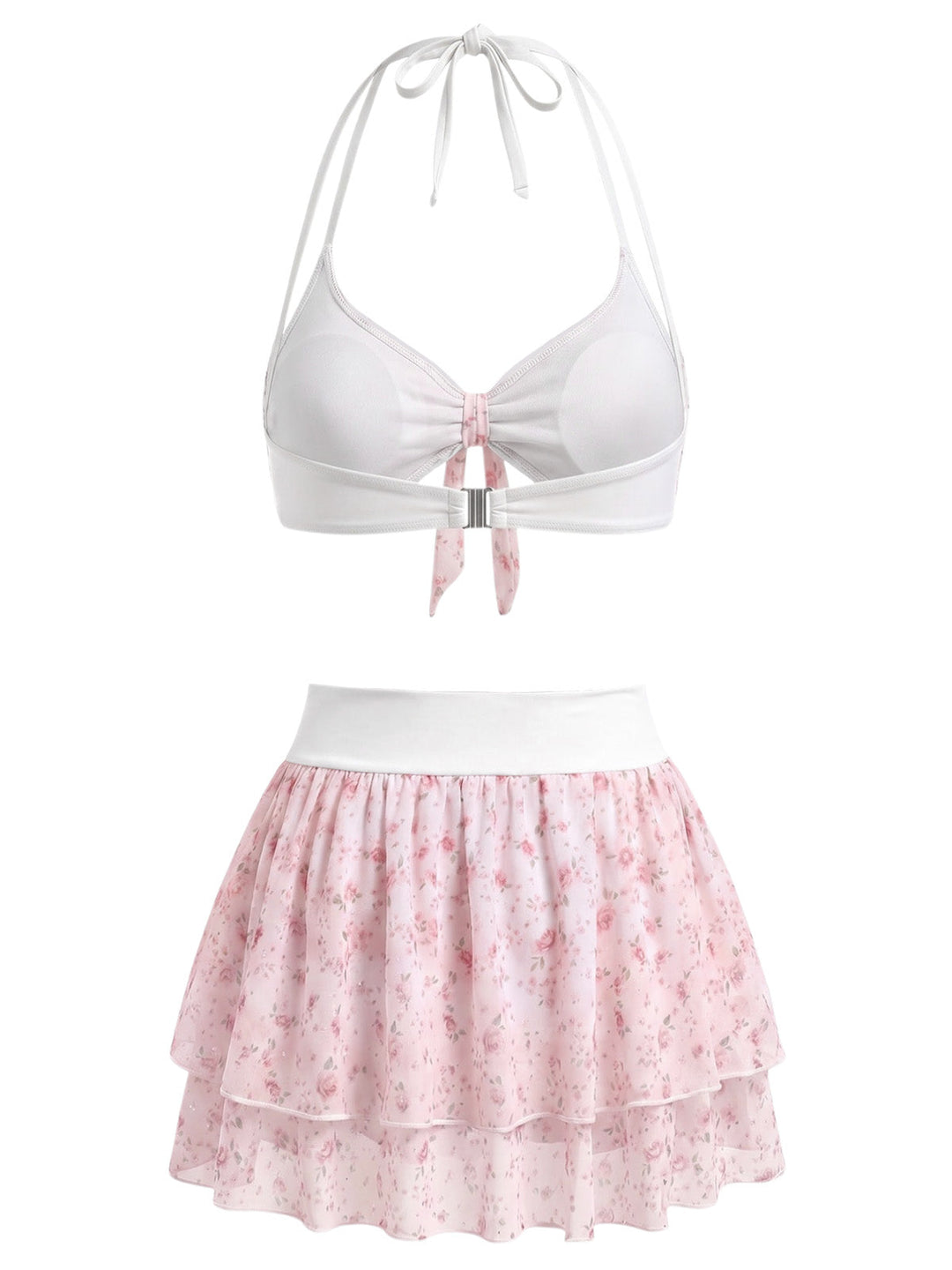 [Pre-Sale] Pink Halter Ruffle Chiffon Swimsuit