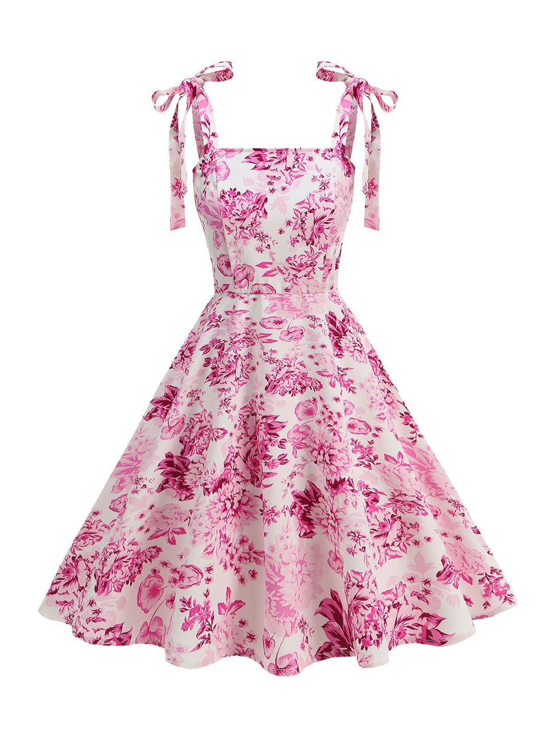 Pink 1950s Floral Lace-Up Swing Dress - vintage dress, retro fashion, rockabilly