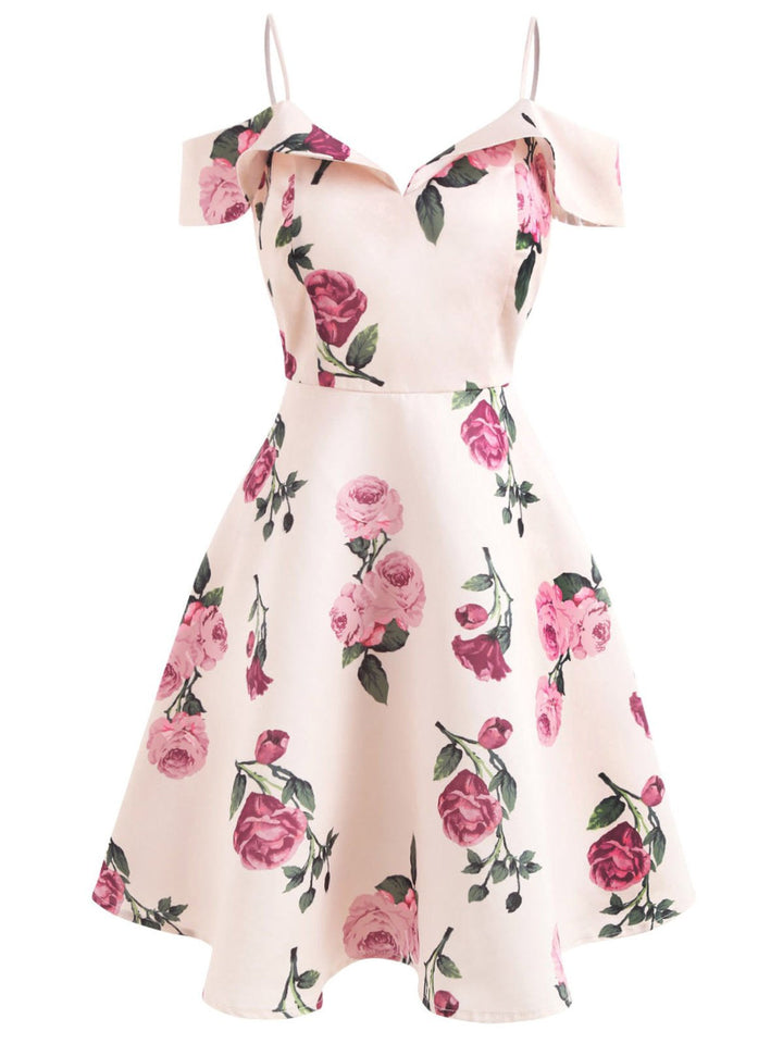 Pink 1950s Floral Spaghetti Strap Dress: timeless style reimagined