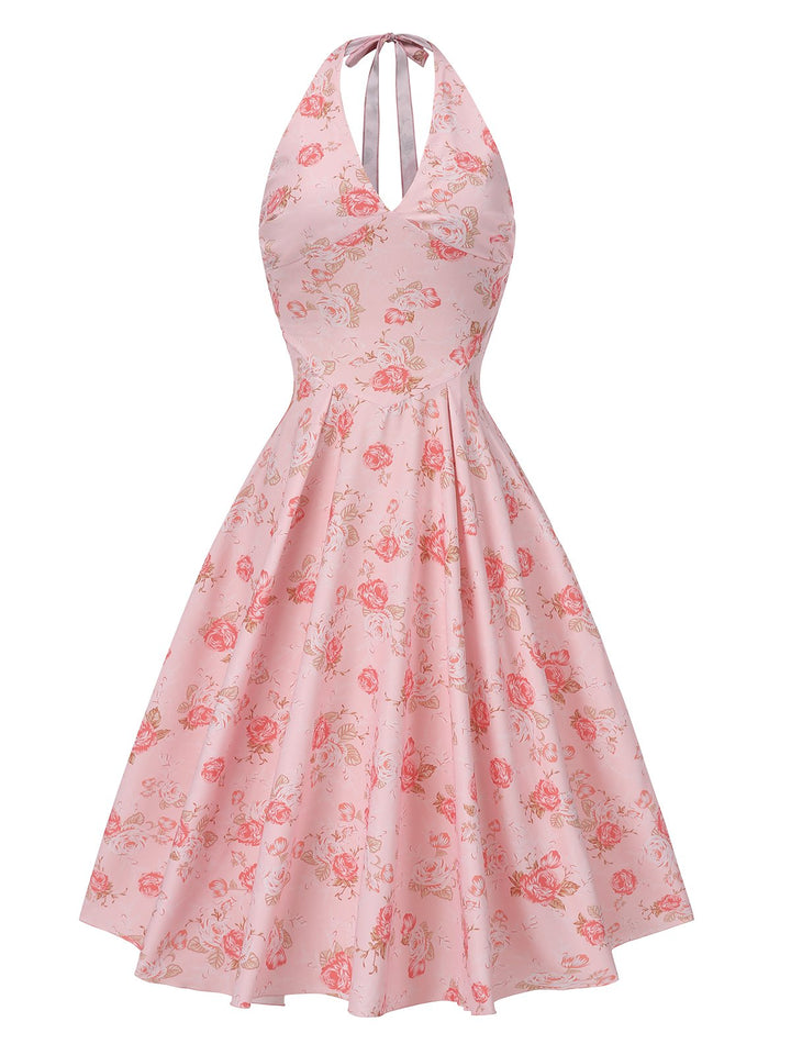 1950s Floral VNeck Halter Dress | 1950s | vintage dress, retro fashion