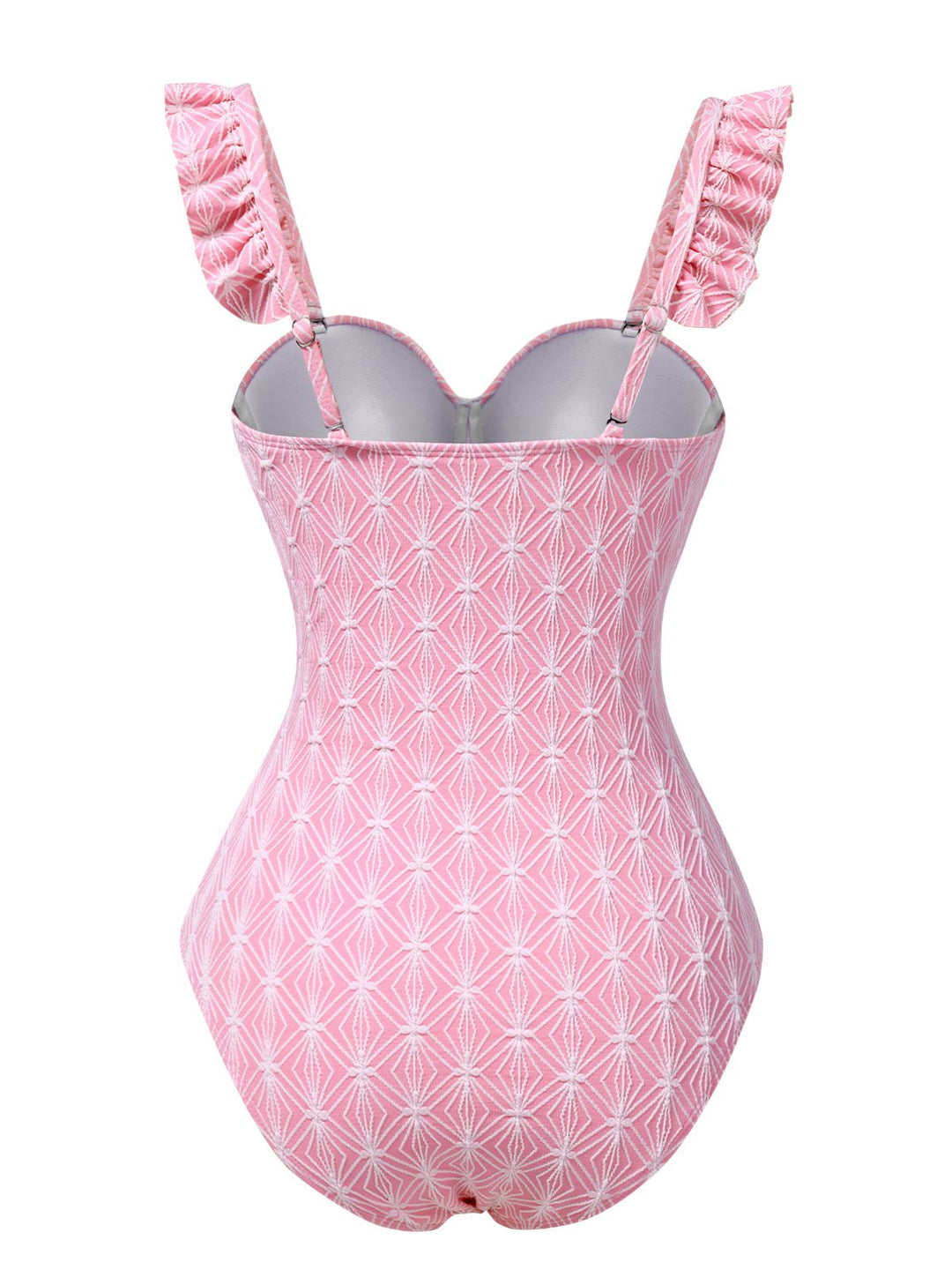 Pink 1950s Geometric Ruffled One-Piece Swimsuit, vintage swimsuit, pin-up swimwear - perfect for women who love vintage and retro fashion