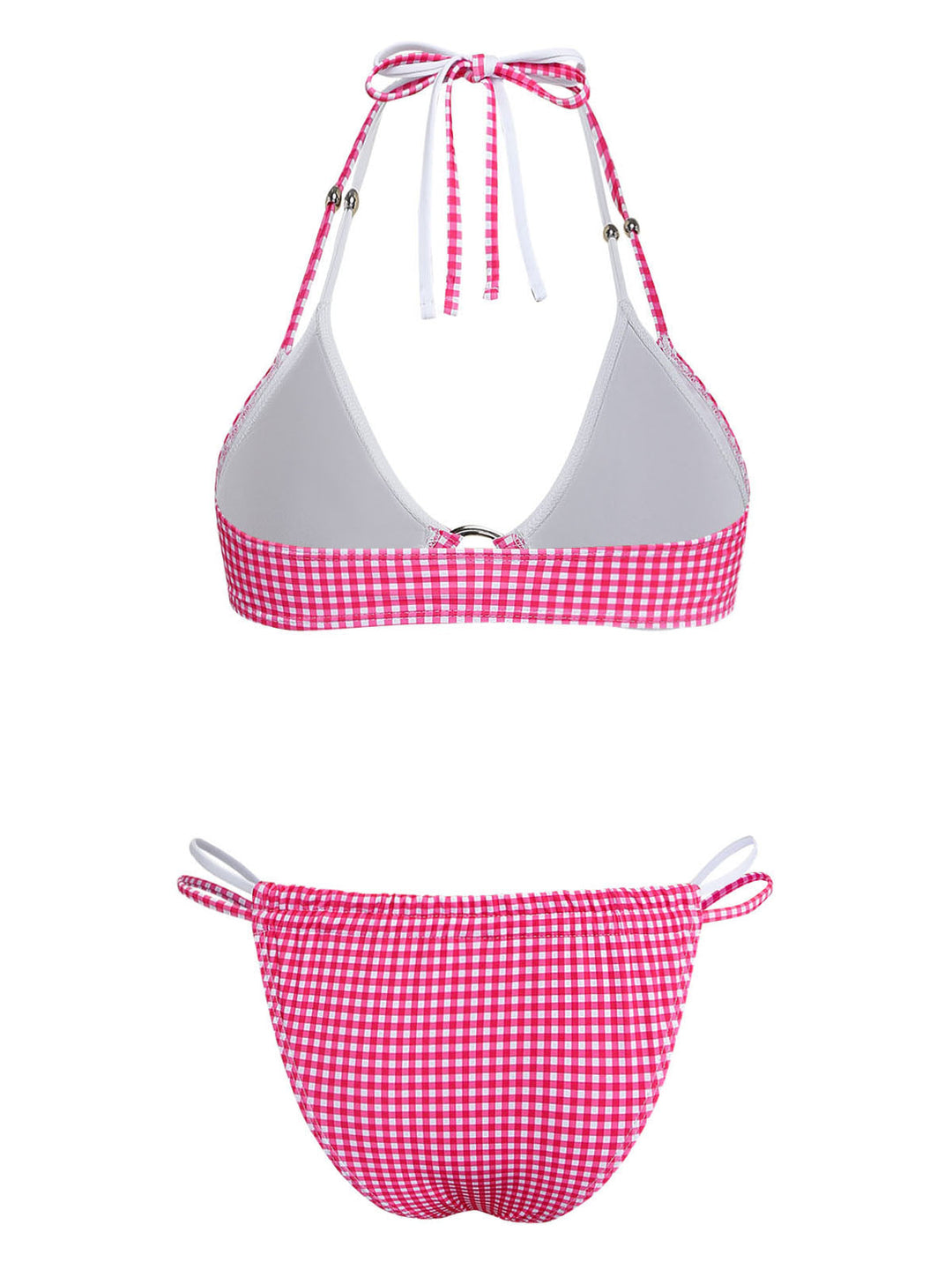 Pink Gingham Halter Double Layer Bikini Set - vintage swimsuit, swimwear for vintage lovers