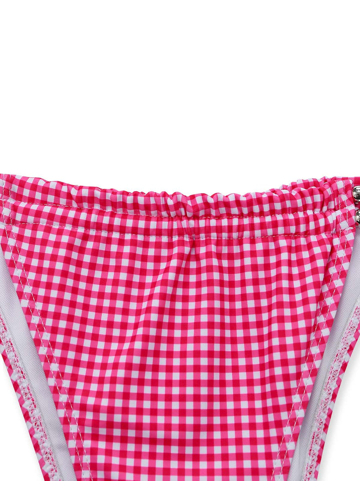 Pink Gingham Halter Double Layer Bikini Set - vintage swimsuit, swimwear for vintage lovers