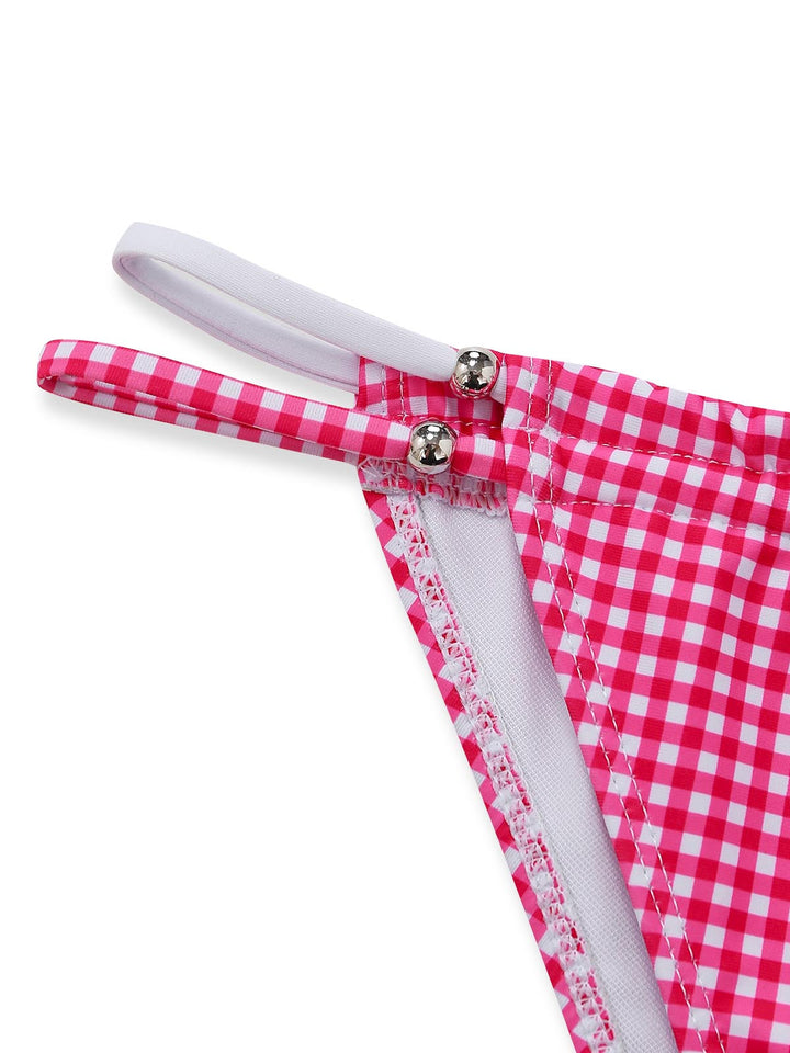 Pink Gingham Halter Double Layer Bikini Set - vintage swimsuit, swimwear for vintage lovers
