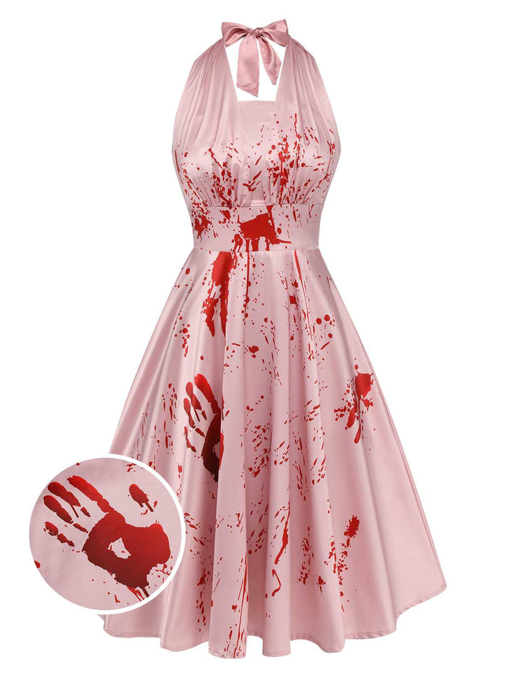 Pink 1950s Halloween Bloodstain Halter Dress: timeless style reimagined