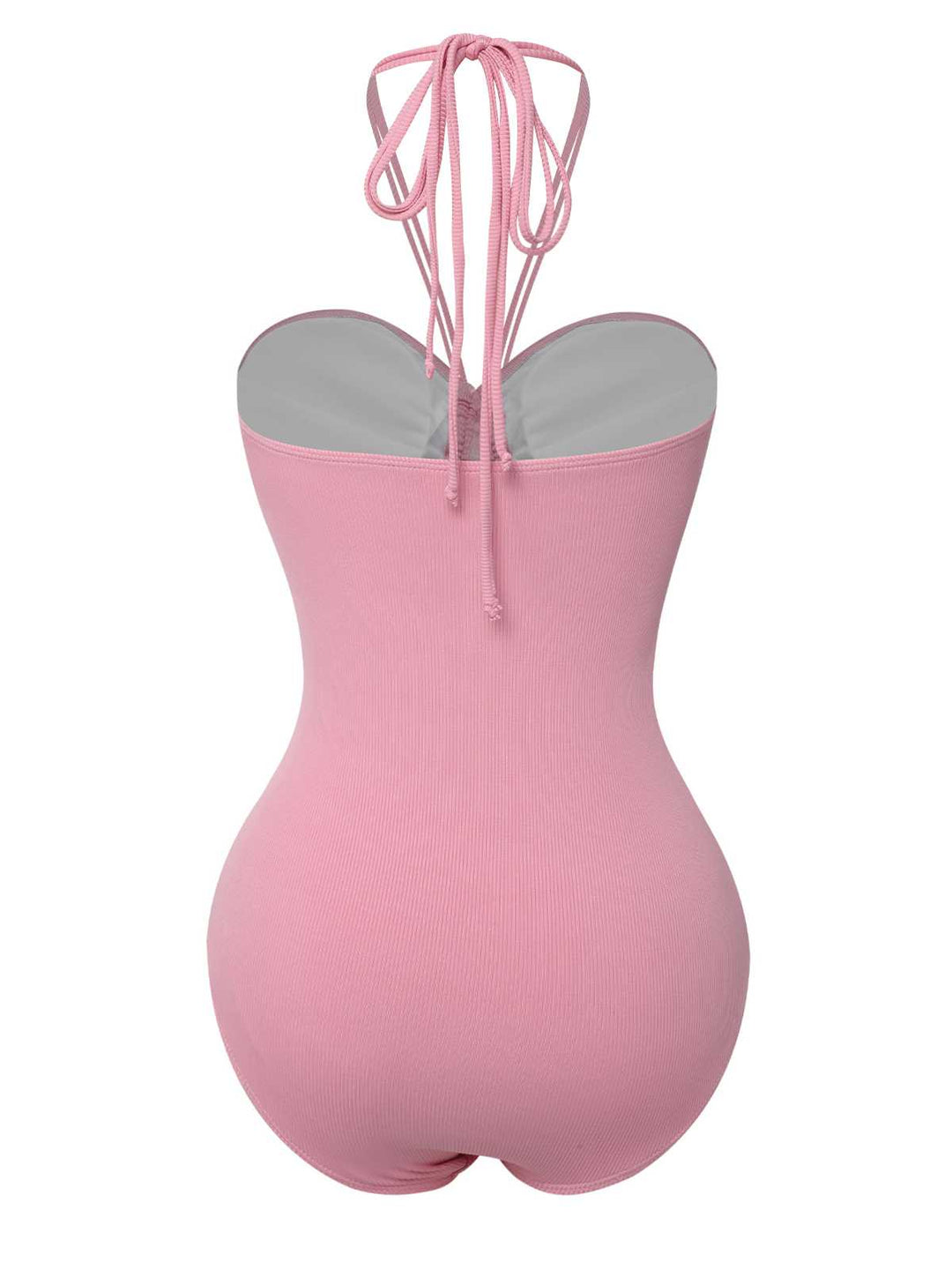 Pink 1950s Halter Pleated Solid One-Piece Swimsuit — because 1950s glamour never goes out of style