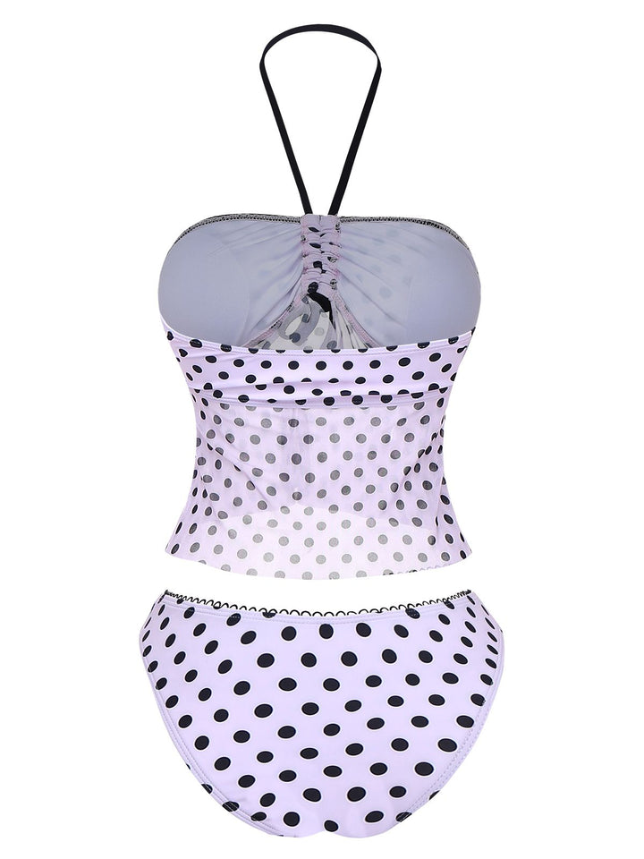 Pink 1950s Halter Polka Dot Bow Tankini Set - vintage fashion, retro style