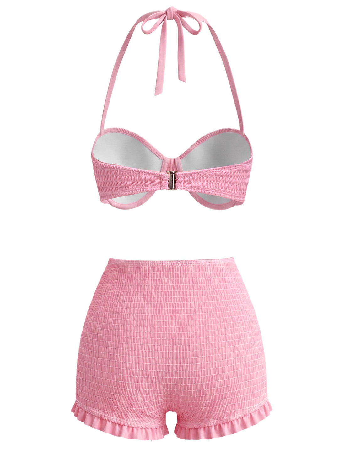 [Pre-Sale] Pink Halter Smocked Bikini Set &amp; Strawberry Cover Top - vintage top, retro blouse for vintage lovers