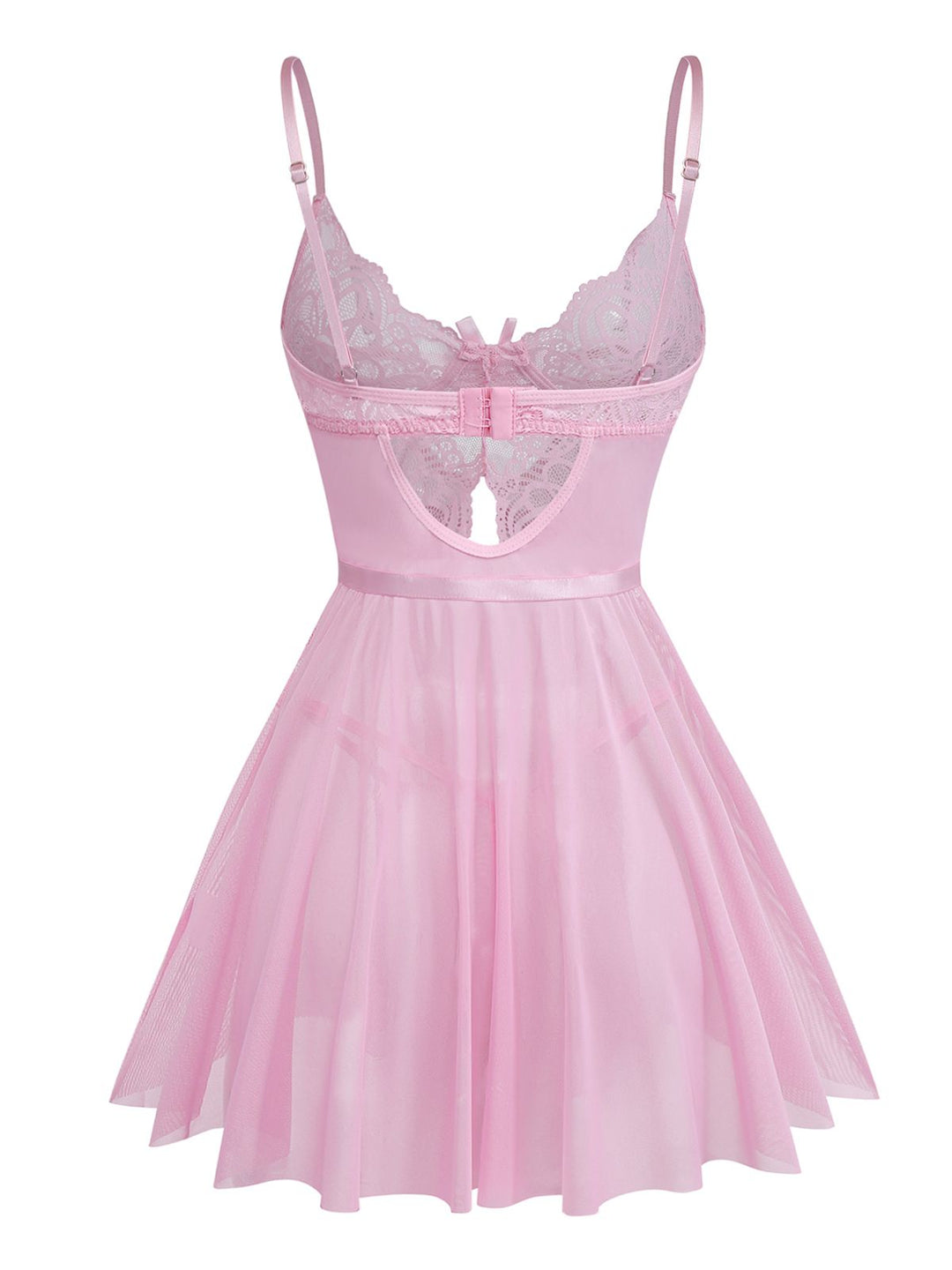 Pink Lace Spaghetti Strap Bow Nightgown - vintage nightgown, retro sleepwear