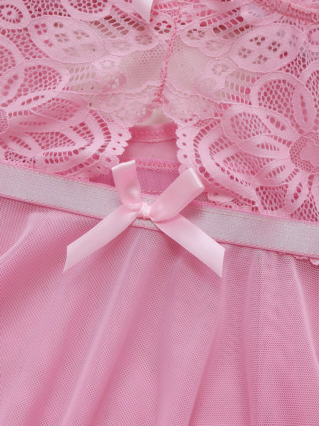 Pink Lace Spaghetti Strap Bow Nightgown - vintage nightgown, retro sleepwear