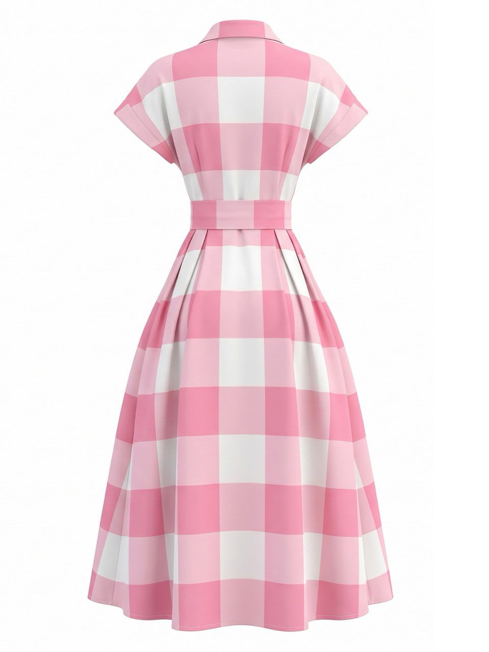 Pink-1950s-Lapel-Gingham-Cap-Sleeve-Shirt-Dress, vintage, retro, dress