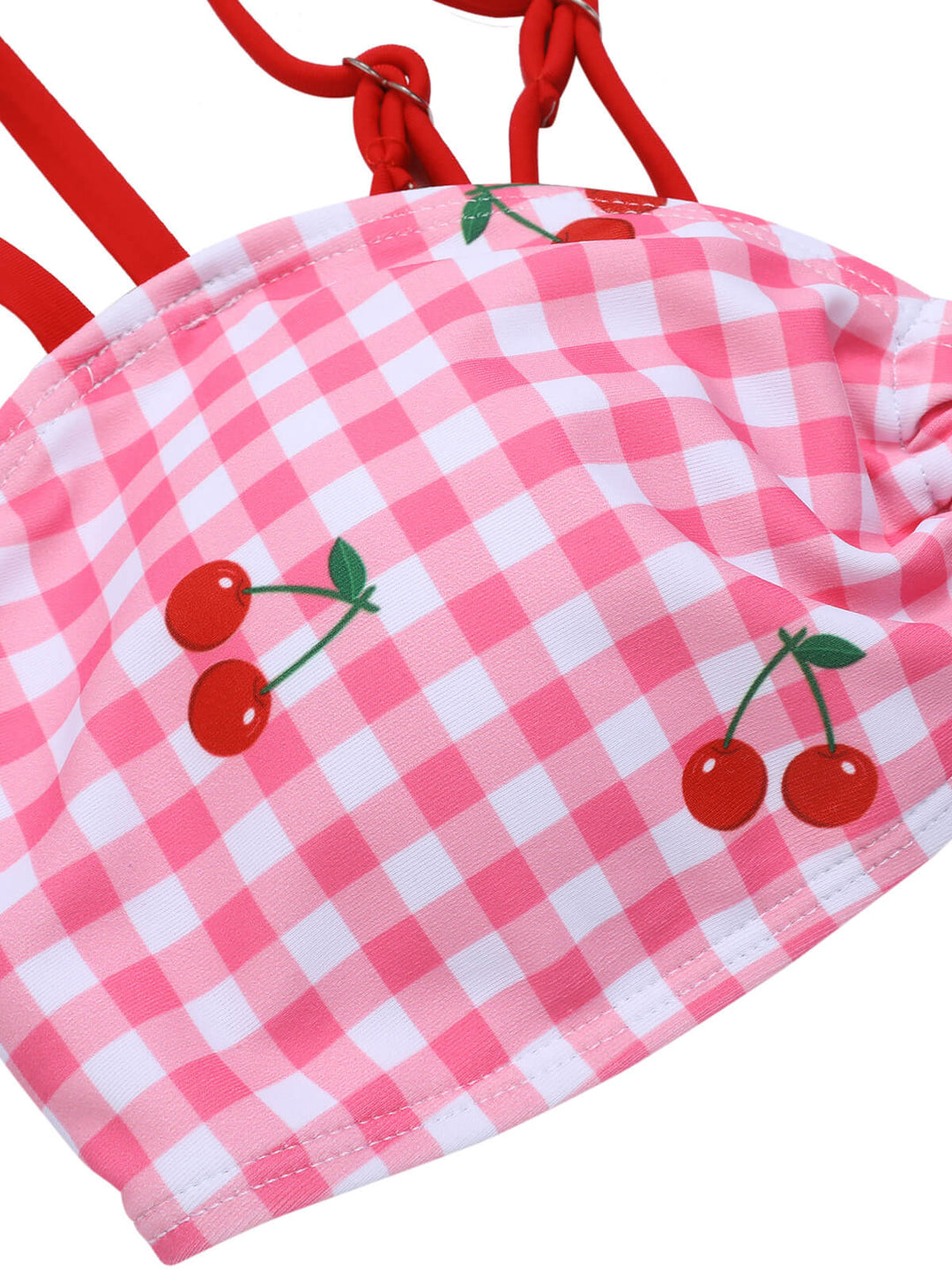 Pink 1950s Plaid &amp; Cherry Strap Swimsuit, vintage swimsuit, pin-up swimwear - perfect for women who love vintage and retro fashion