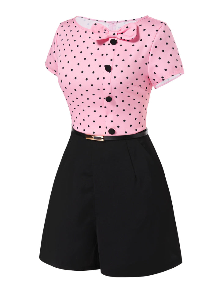 Pink 1950s Polka Dot Bow Romper — 1950s style that transcends decades