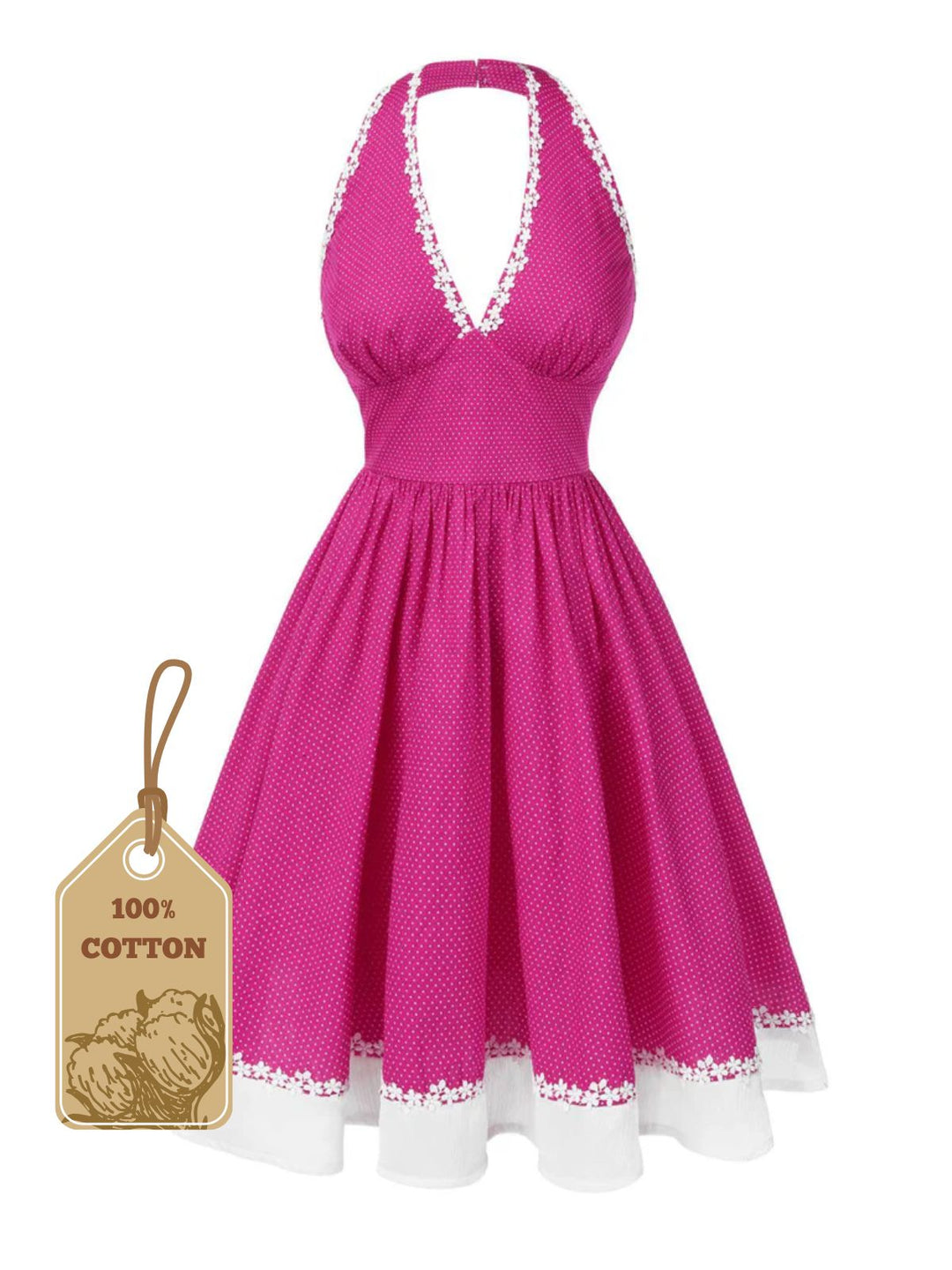 She slips into this Pink 1950s Polka Dots Halter Cotton Dress and suddenly it&