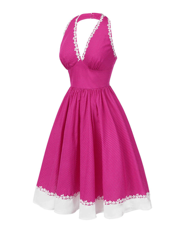Pink 1950s Polka Dots Halter Cotton Dress — a 1950s silhouette that turns sidewalks into runways
