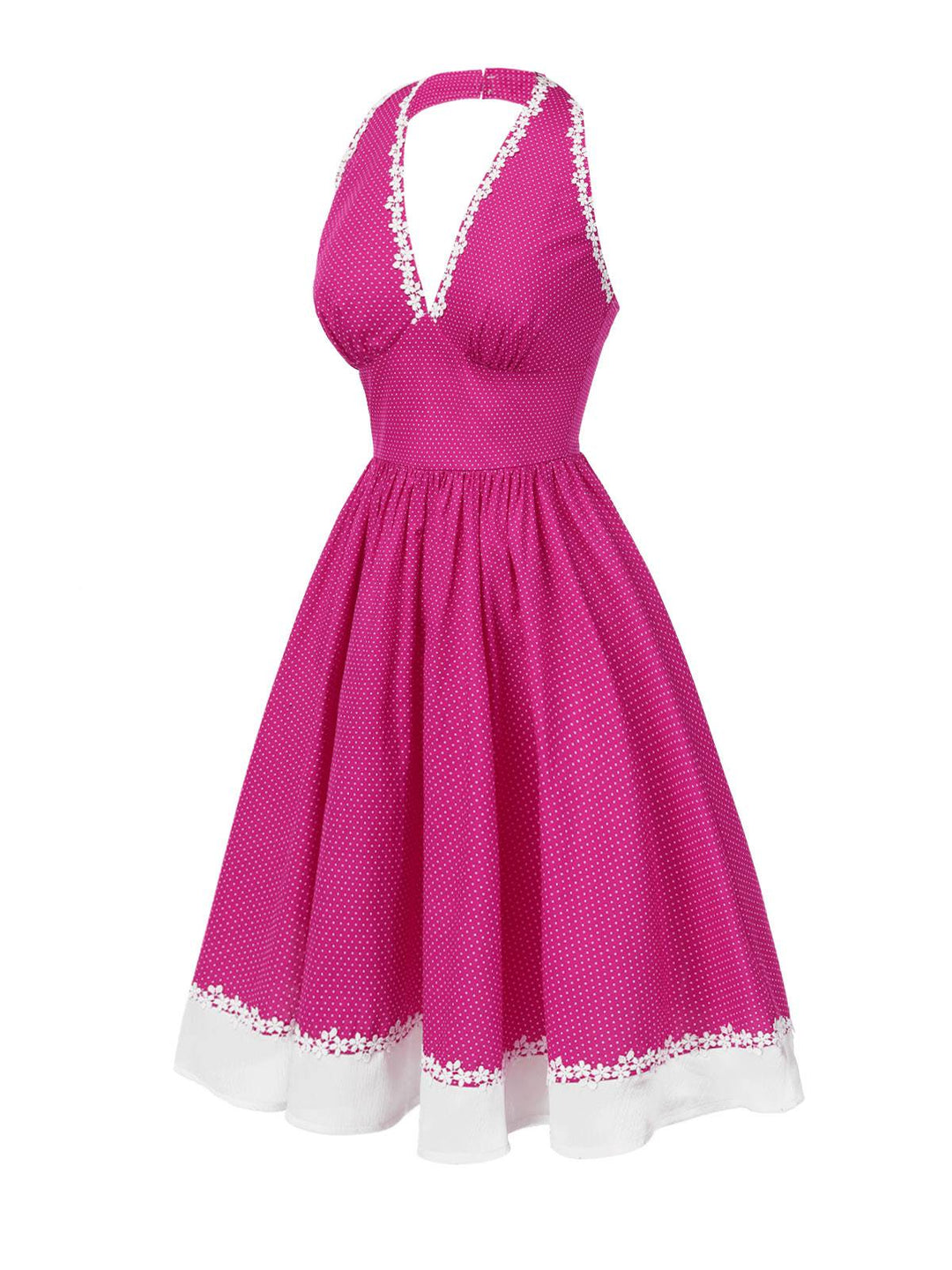 Pink 1950s Polka Dots Halter Cotton Dress — a 1950s silhouette that turns sidewalks into runways