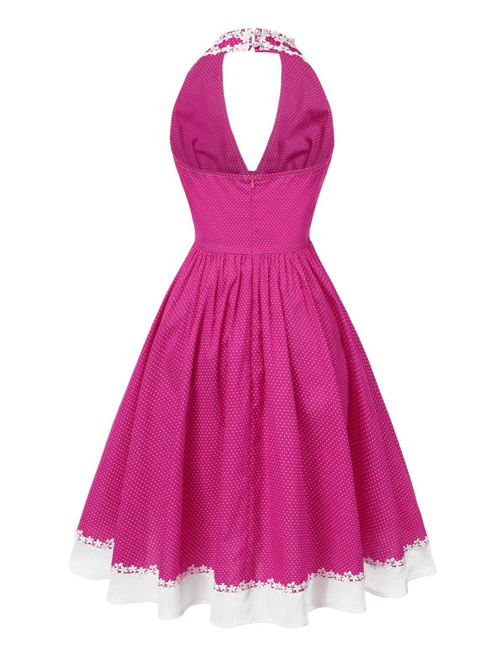 She slips into this Pink 1950s Polka Dots Halter Cotton Dress and suddenly it&