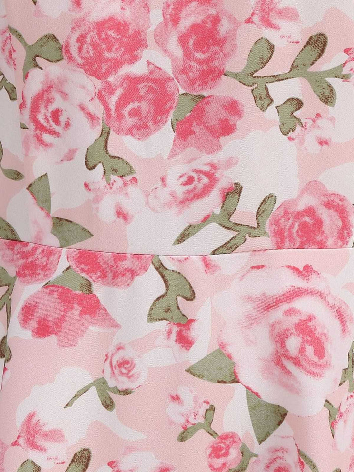 Pink 1950s Round Neck Roses Belted Dress - vintage dress, retro fashion, rockabilly