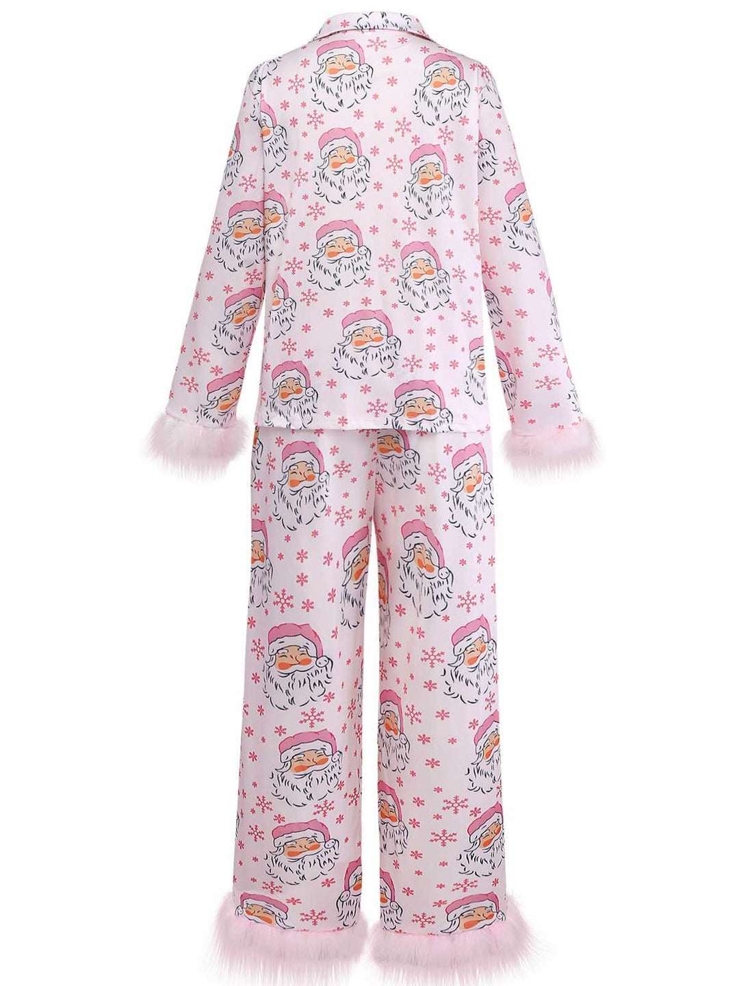 Pink Santa Print Fur Trim Pajama Set - vintage fashion, retro style