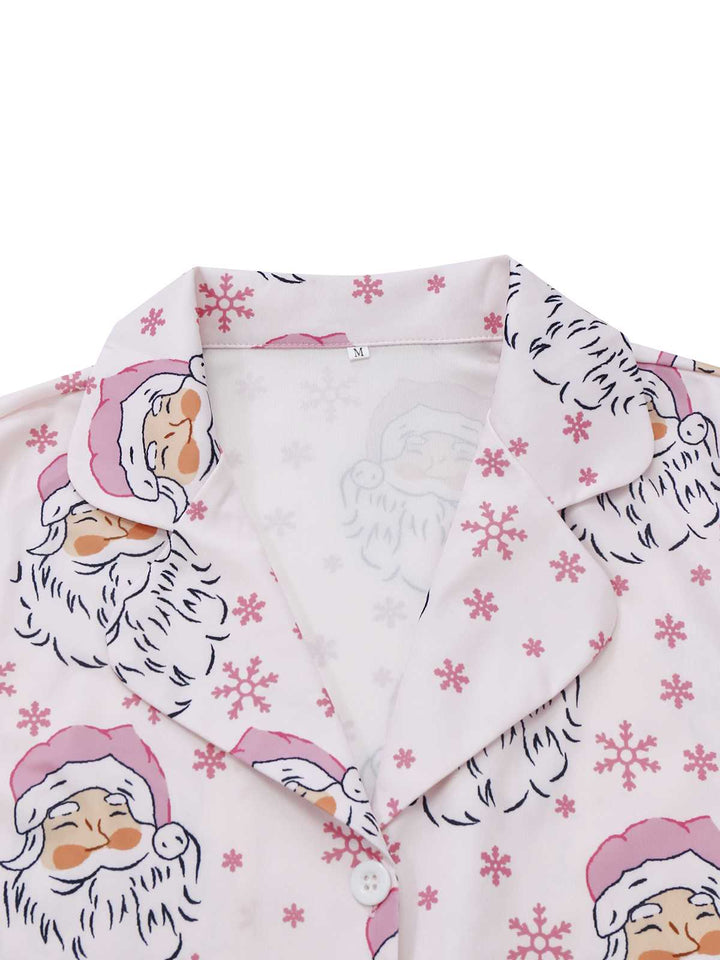 Pink Santa Print Fur Trim Pajama Set - vintage fashion, retro style