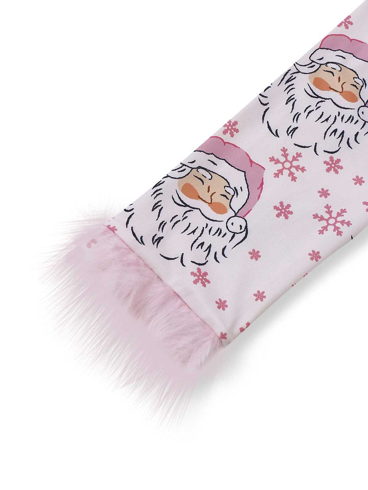 Pink Santa Print Fur Trim Pajama Set - vintage fashion, retro style