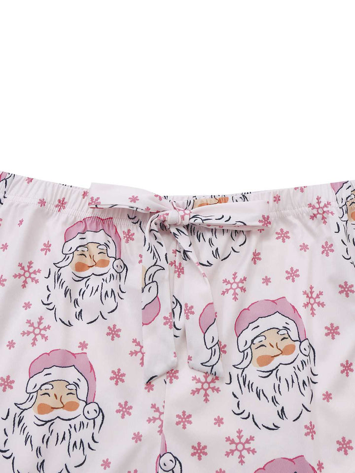 Pink Santa Print Fur Trim Pajama Set - vintage fashion, retro style