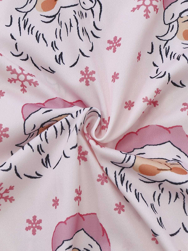 Pink Santa Print Fur Trim Pajama Set - vintage fashion, retro style