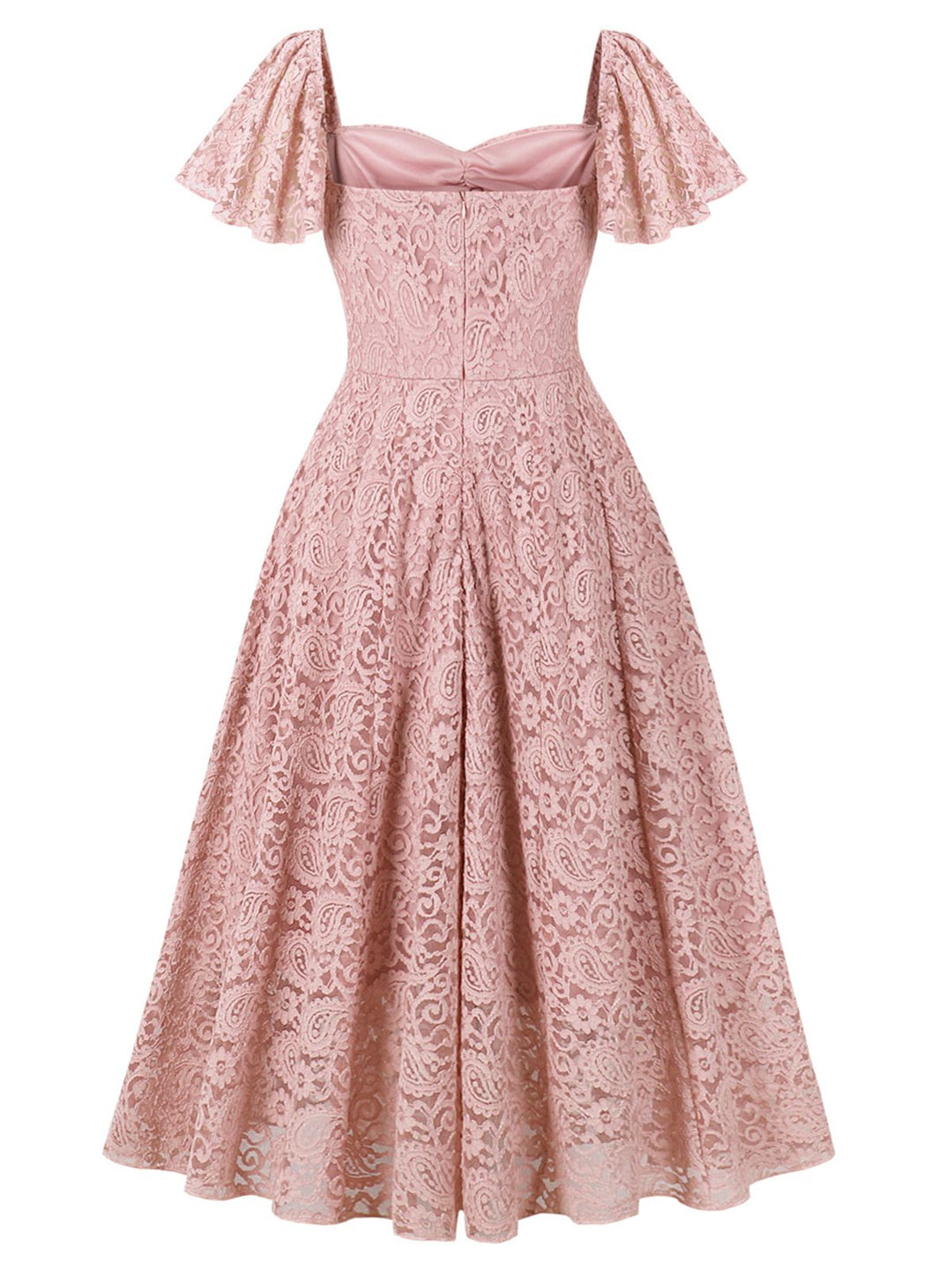 Pink 1950s Solid Lace Heart Collar Dress: where 1950s romance meets her modern spirit