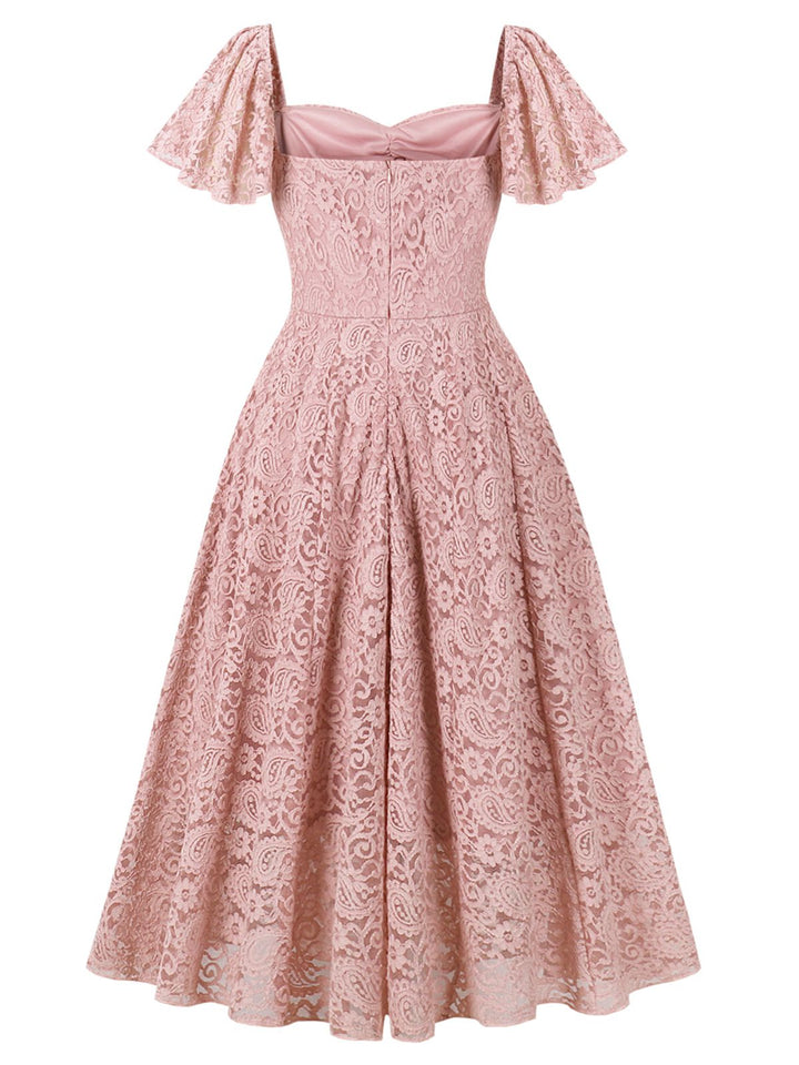 Pink 1950s Solid Lace Heart Collar Dress: where 1950s romance meets her modern spirit