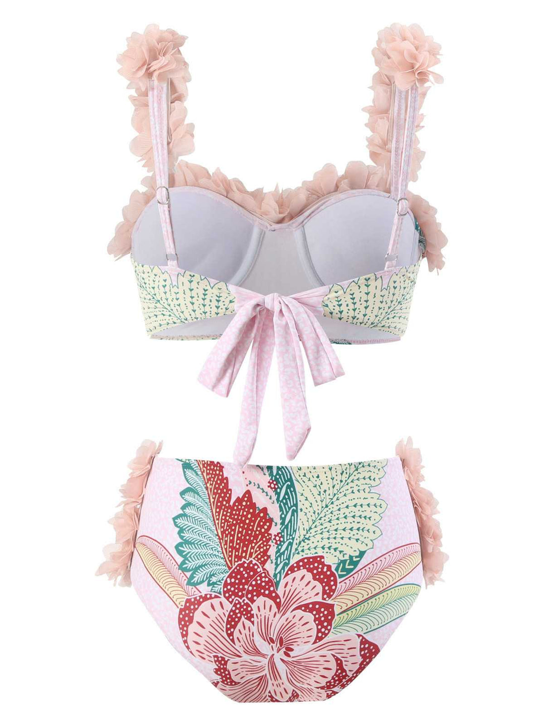 Pink 1950s Spaghetti Strap 3D Floral Swimsuit: 1950s Riviera elegance, reimagined for her