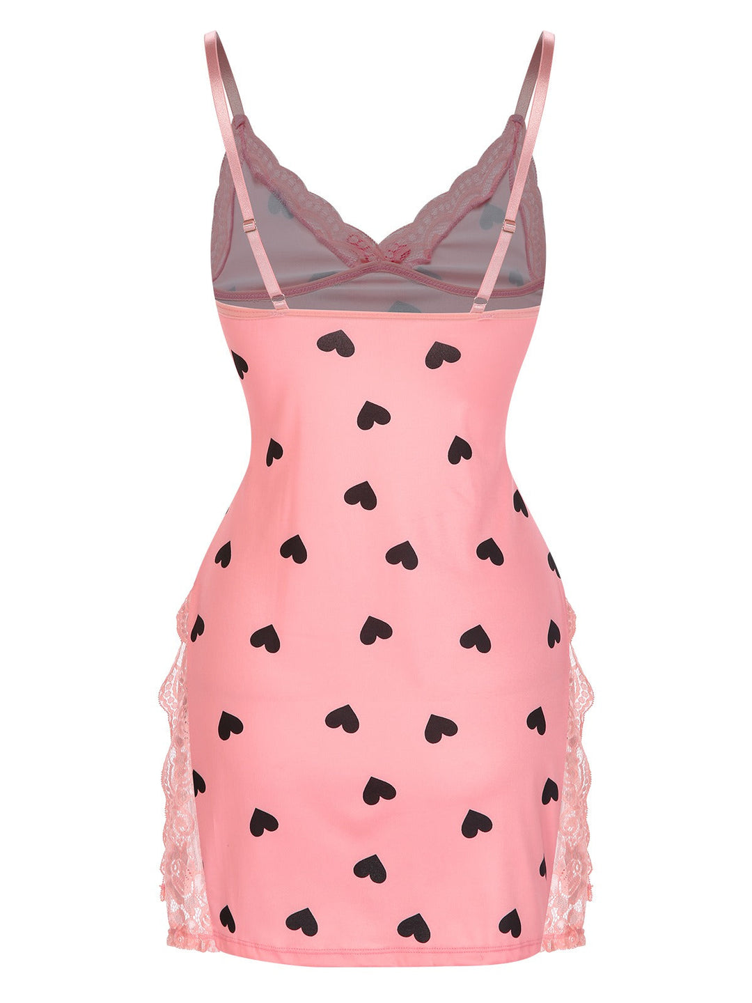 Pink Spaghetti Straps Lace Hearts Nightgown, vintage fashion, retro style - perfect for women who love vintage and retro fashion