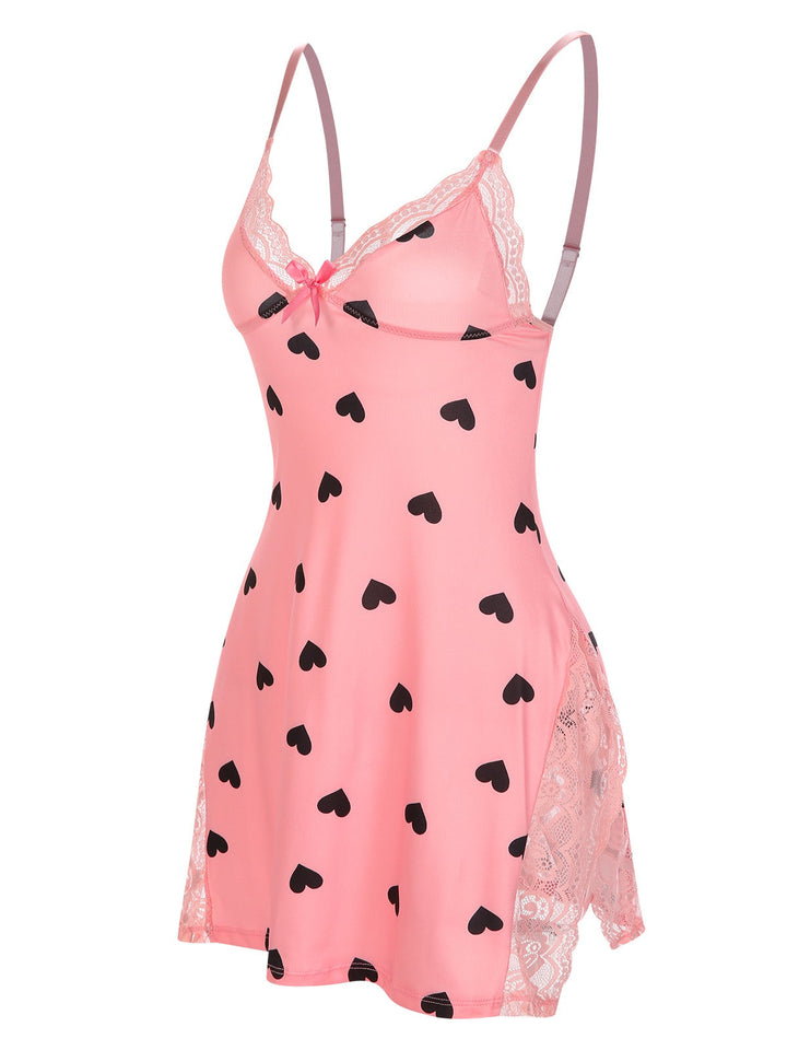 Pink Spaghetti Straps Lace Hearts Nightgown, vintage fashion, retro style - perfect for women who love vintage and retro fashion