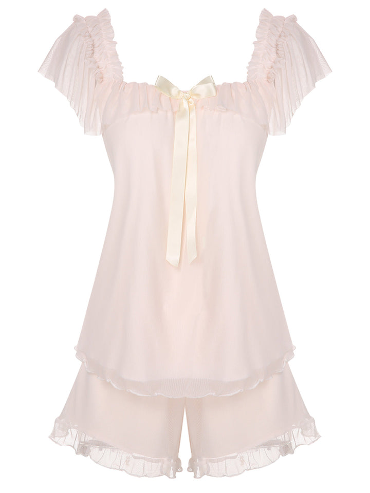 Pink Square Collar Ribbon Pajamas, vintage pajamas, retro nightwear - perfect for women who love vintage and retro fashion