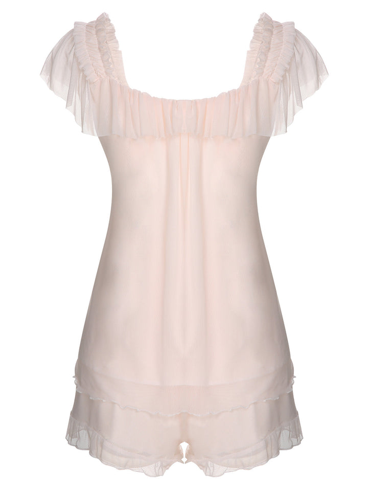Pink Square Collar Ribbon Pajamas, vintage pajamas, retro nightwear - perfect for women who love vintage and retro fashion