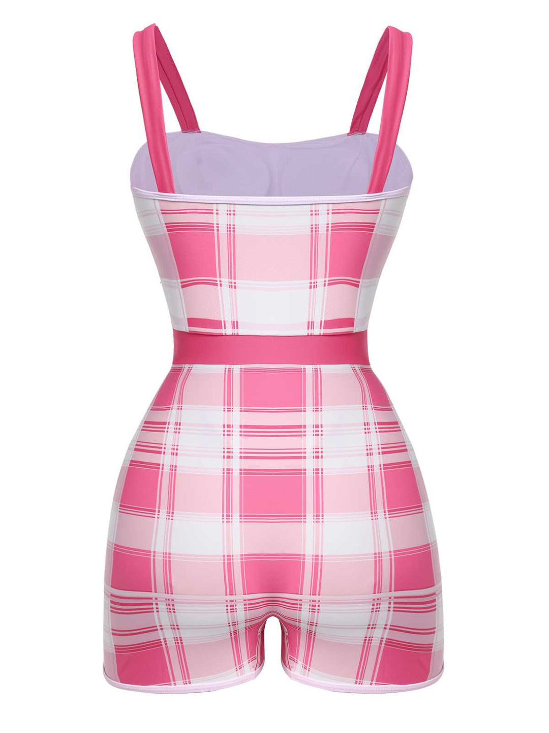 Pink 1950s Strap Plaids Bow One-Piece Swimsuit: 1950s Riviera elegance, reimagined for her