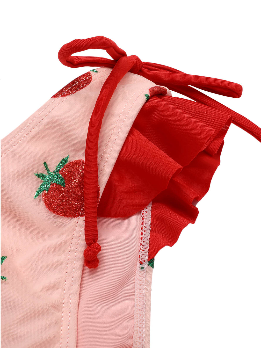 Pink 1950s Strawberry Lace-Up Halter Swimsuit, vintage swimsuit, pin-up swimwear - perfect for women who love vintage and retro fashion