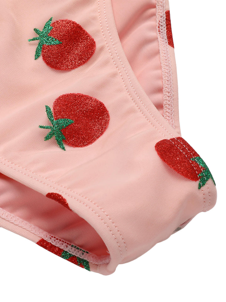 Pink 1950s Strawberry Lace-Up Halter Swimsuit, vintage swimsuit, pin-up swimwear - perfect for women who love vintage and retro fashion