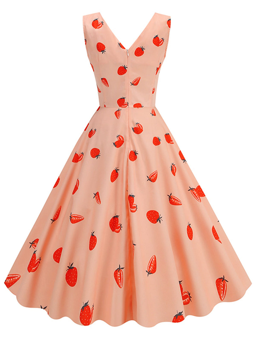Pink 1950s Strawberry Sleeveless Swing Dress: where 1950s romance meets her modern spirit