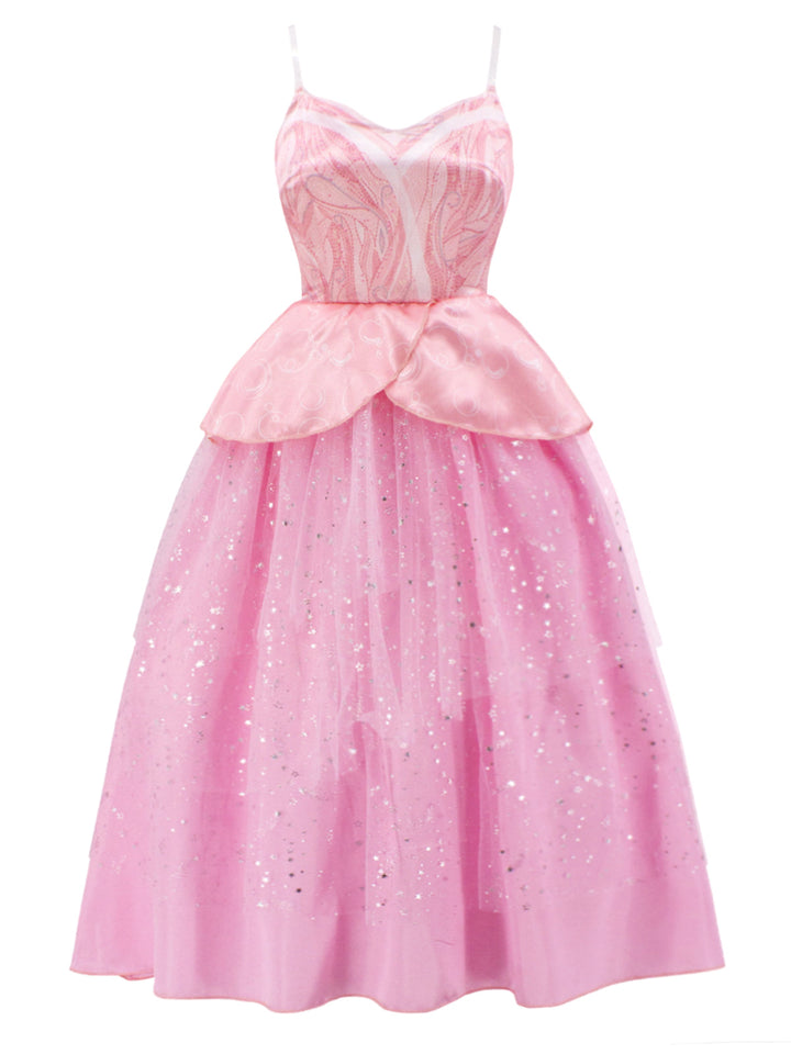 She slips into this Pink 1950s Wicked Spaghetti Mesh Patchwork Dress and suddenly it&