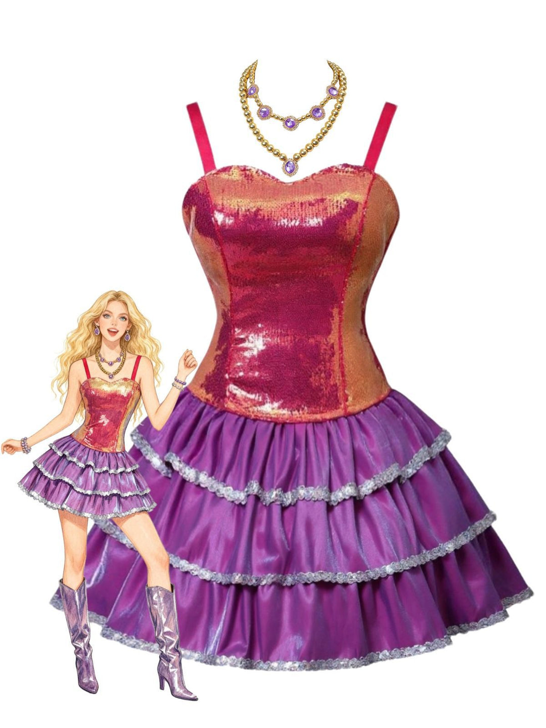 Pink 1960s Barbie Sequin Strap Ruffled Dress - vintage dress, retro fashion