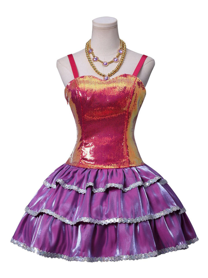 Pink 1960s Barbie Sequin Strap Ruffled Dress - vintage dress, retro fashion